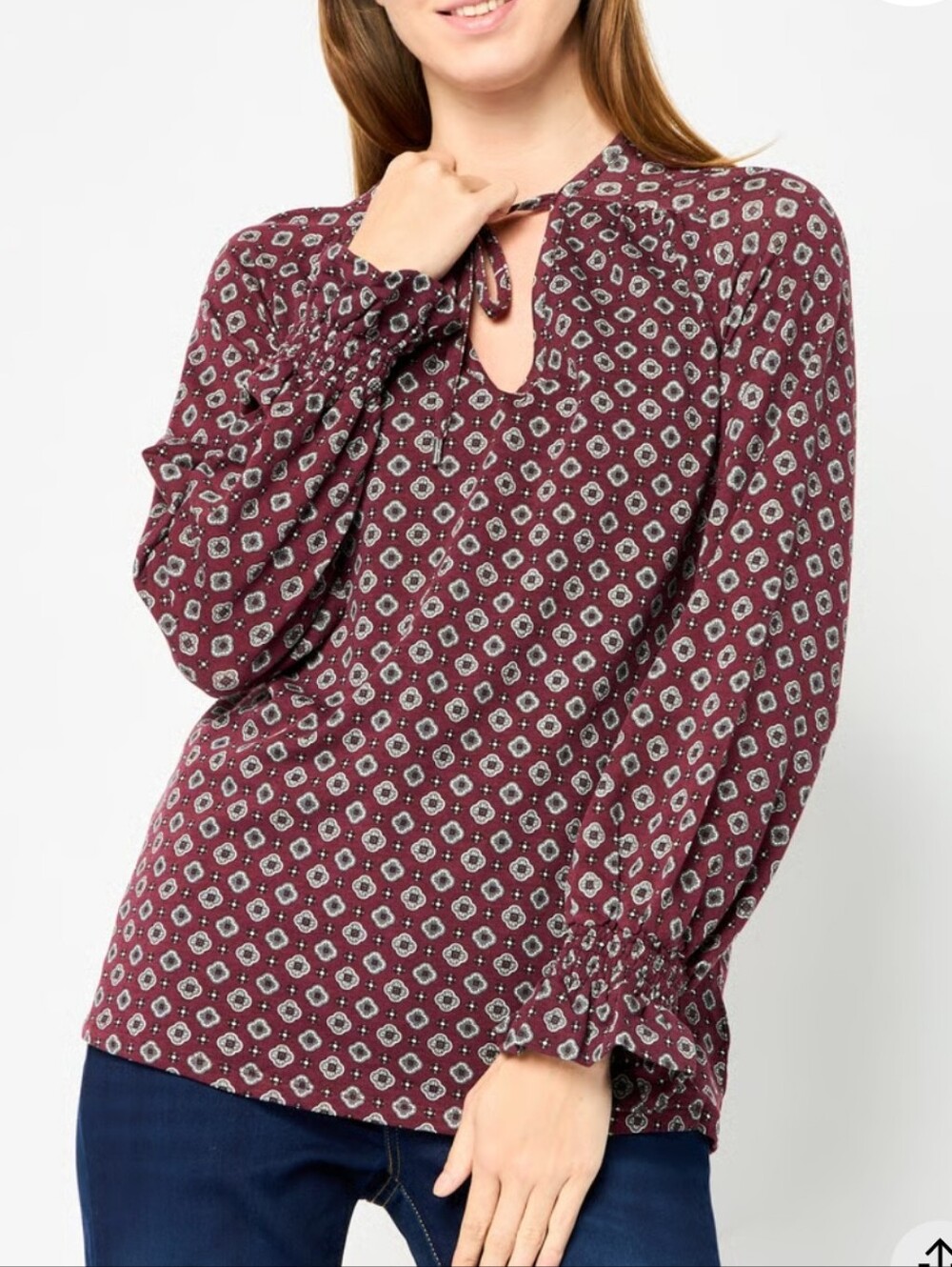 MICHAEL Michael Kors Burgundy Geometric Tile Print V Neck Tie Blouse XL